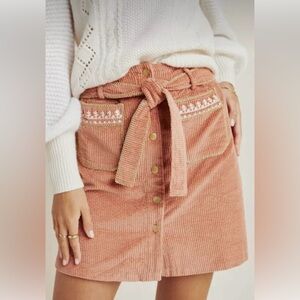 Anthropologie Louise Misha Dusty Rose Embroidered Corduroy Mini Skirt